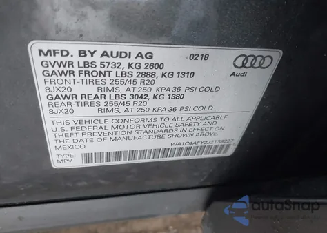 2018 Audi Sq5 3.0T Premium Plus из США, поврежденный, VIN WA1C4AFY2J2139227